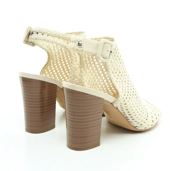 Sam Edelman Evie Basket Weave Heeled Leather Sandals Women 7 Off White/Brown