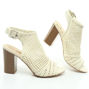Sam Edelman Evie Basket Weave Heeled Leather Sandals Women 7 Off White/Brown