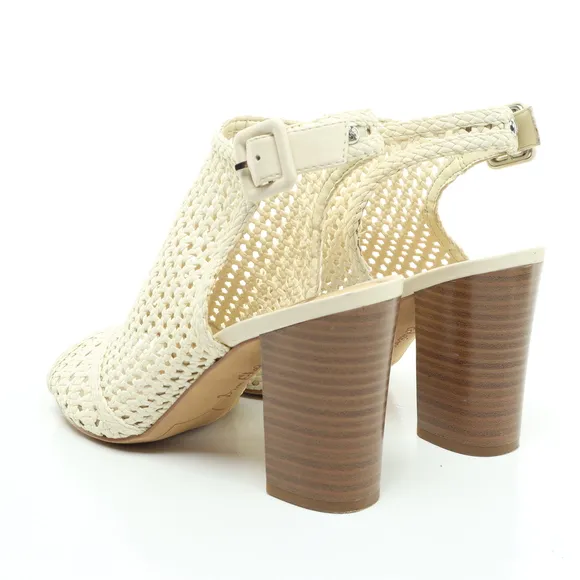 Sam Edelman Evie Basket Weave Heeled Leather Sandals Women 7 Off White/Brown