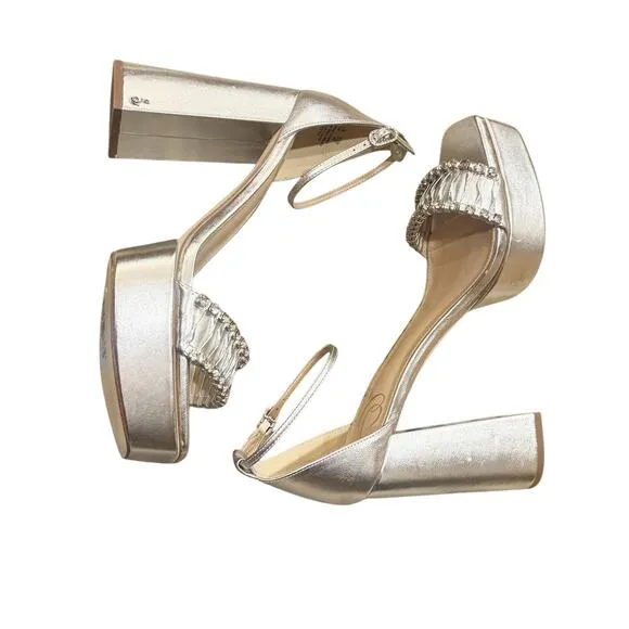 Sam Edelman High Ankle Heel Platform Silver &amp; Crystals Sandals Size 11M NWOB