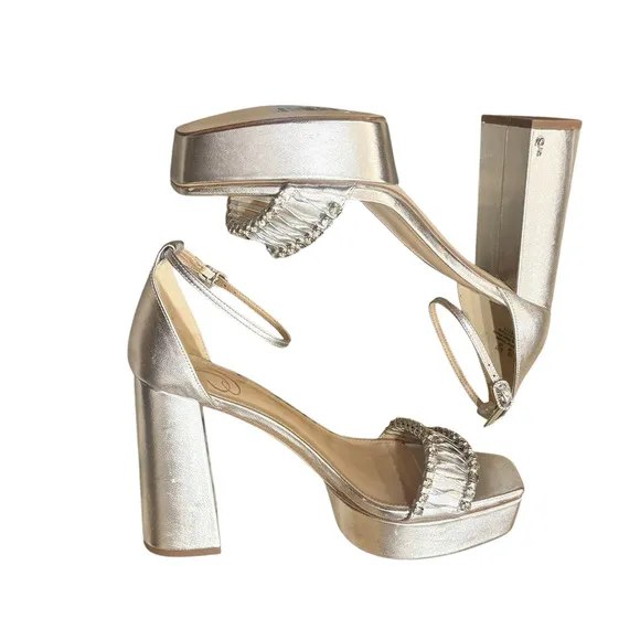 Sam Edelman High Ankle Heel Platform Silver &amp; Crystals Sandals Size 11M NWOB