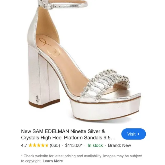 Sam Edelman High Ankle Heel Platform Silver &amp; Crystals Sandals Size 11M NWOB