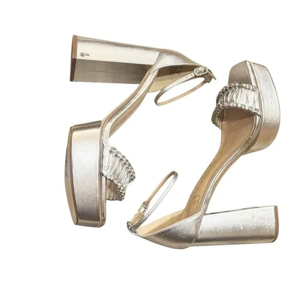 Sam Edelman High Ankle Heel Platform Silver &amp; Crystals Sandals Size 11M NWOB