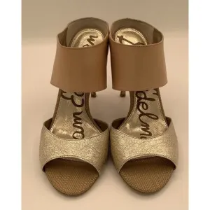 Sam Edelman Leather SCOTTI Silver Tan Sandals Slides Stiletto Mules 9 M NIB
