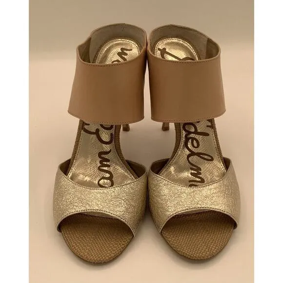 Sam Edelman Leather SCOTTI Silver Tan Sandals Slides Stiletto Mules 9 M NIB