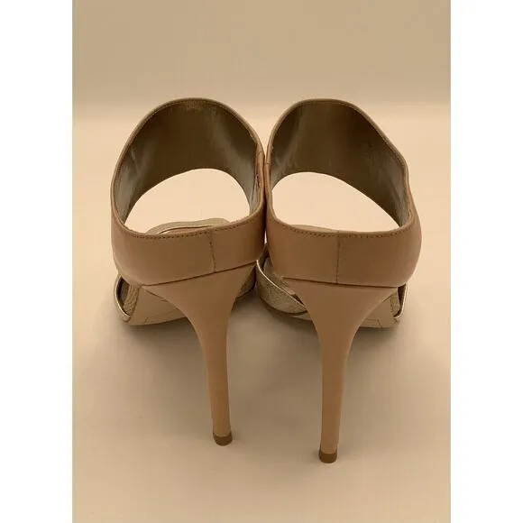 Sam Edelman Leather SCOTTI Silver Tan Sandals Slides Stiletto Mules 9 M NIB