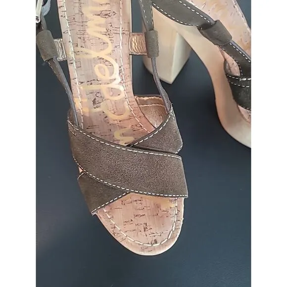 Sam Edelman Mae Suede Wooden Platform Womens Sandals Shoes Moss Green 8.5