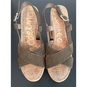 Sam Edelman Mae Suede Wooden Platform Womens Sandals Shoes Moss Green 8.5