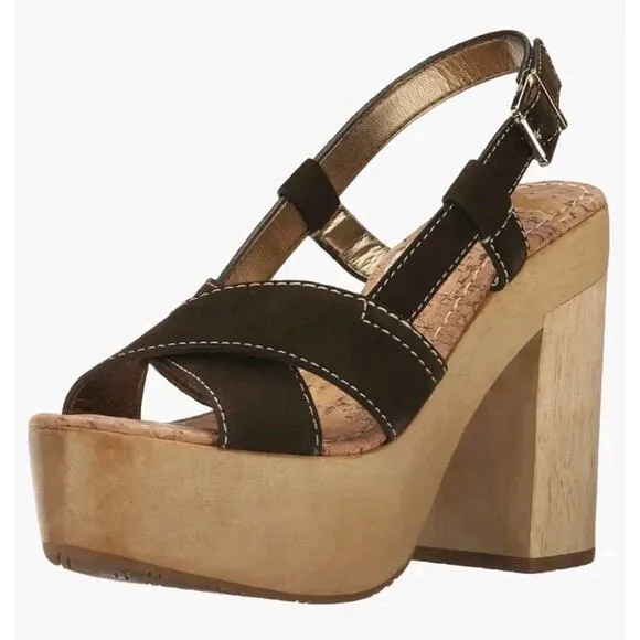 Sam Edelman Mae Suede Wooden Platform Womens Sandals Shoes Moss Green 8.5