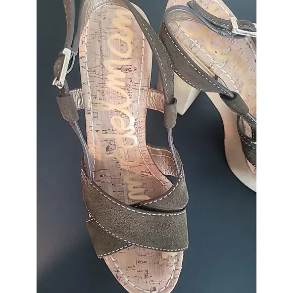 Sam Edelman Mae Suede Wooden Platform Womens Sandals Shoes Moss Green 8.5