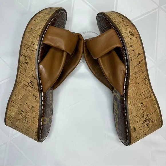 Sam Edelman Ramsey Sandals Womens US 7.5M Brown Leather Cork Wedge High