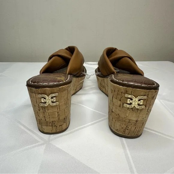 Sam Edelman Ramsey Sandals Womens US 7.5M Brown Leather Cork Wedge High