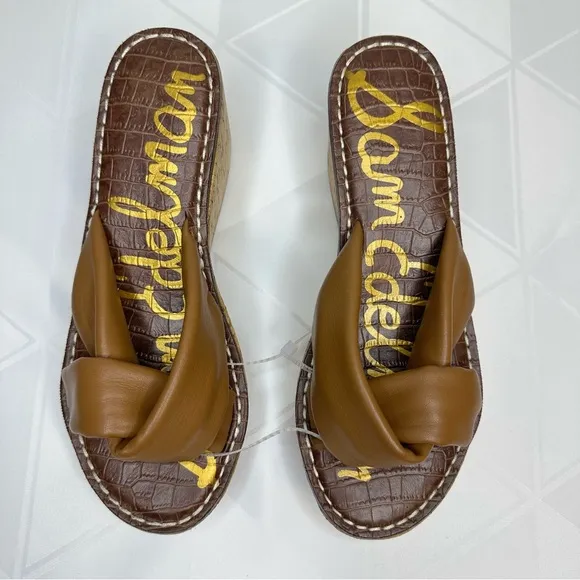 Sam Edelman Ramsey Sandals Womens US 7.5M Brown Leather Cork Wedge High