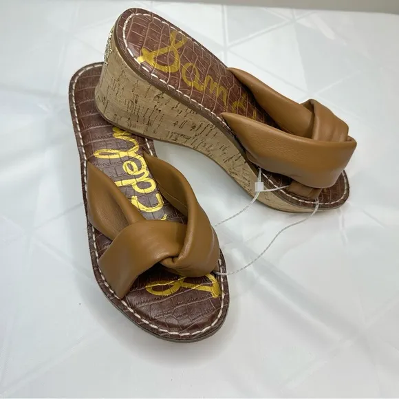 Sam Edelman Ramsey Sandals Womens US 7.5M Brown Leather Cork Wedge High