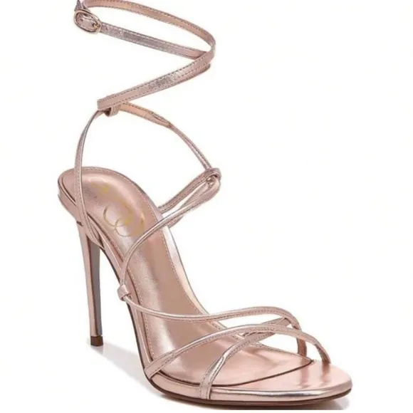 Sam Edelman Sareena Champagne Stiletto Heel Open Toe Ankle Strap Heeled Sandals