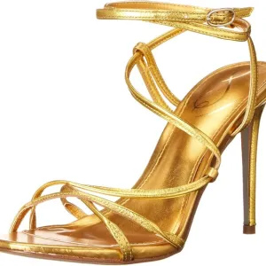 Sam Edelman Sareena Gold Stiletto Heel Open Toe Ankle Strap Heeled Sandals