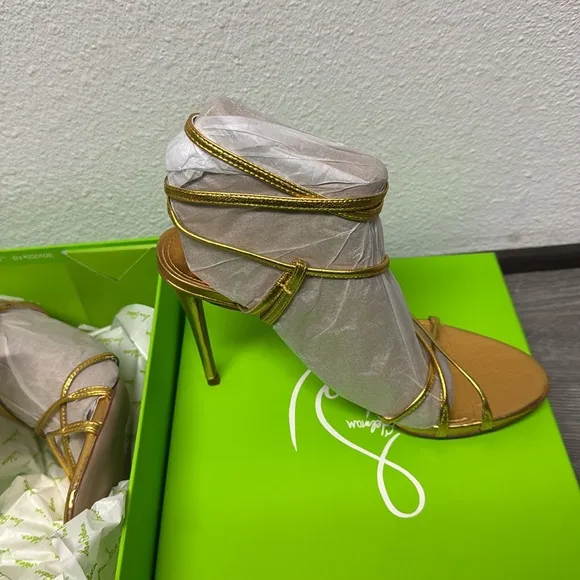 Sam Edelman Sareena Gold Stiletto Heel Open Toe Ankle Strap Heeled Sandals