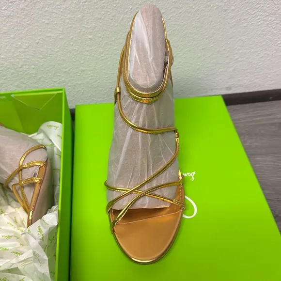 Sam Edelman Sareena Gold Stiletto Heel Open Toe Ankle Strap Heeled Sandals