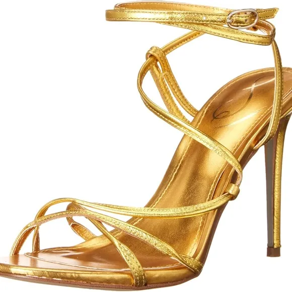 Sam Edelman Sareena Gold Stiletto Heel Open Toe Ankle Strap Heeled Sandals