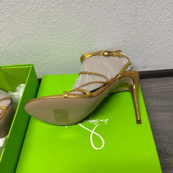 Sam Edelman Sareena Gold Stiletto Heel Open Toe Ankle Strap Heeled Sandals
