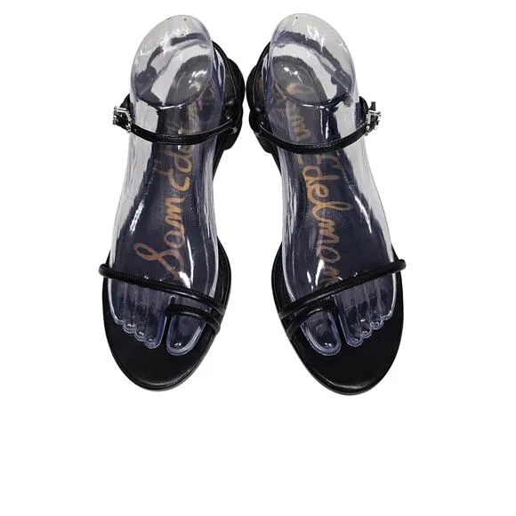 Sam Edelman Women's Black Leather &quot; Isle&quot; Strappy Sandals with Croc Heel Size 9