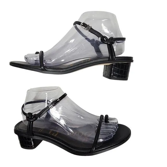 Sam Edelman Women's Black Leather &quot; Isle&quot; Strappy Sandals with Croc Heel Size 9