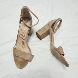 Sam Edelman Women's Odila Scalloped Ankle Strap Sandal Block Heel, Tan, Size 8.5