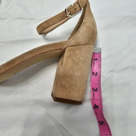 Sam Edelman Women's Odila Scalloped Ankle Strap Sandal Block Heel, Tan, Size 8.5