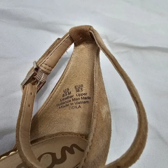 Sam Edelman Women's Odila Scalloped Ankle Strap Sandal Block Heel, Tan, Size 8.5