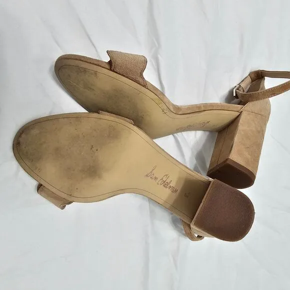 Sam Edelman Women's Odila Scalloped Ankle Strap Sandal Block Heel, Tan, Size 8.5