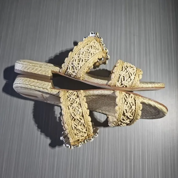 Sam Edelman Women's US 7.5M‎ Elisa Slide Sandals Light Natural Raffia NWOT