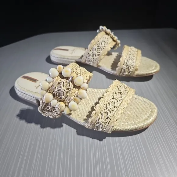 Sam Edelman Women's US 7.5M‎ Elisa Slide Sandals Light Natural Raffia NWOT