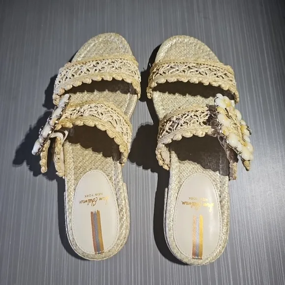 Sam Edelman Women's US 7.5M‎ Elisa Slide Sandals Light Natural Raffia NWOT