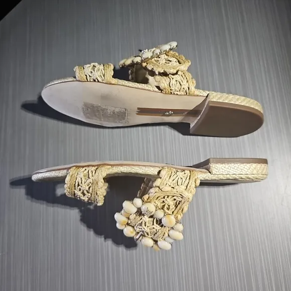 Sam Edelman Women's US 7.5M‎ Elisa Slide Sandals Light Natural Raffia NWOT