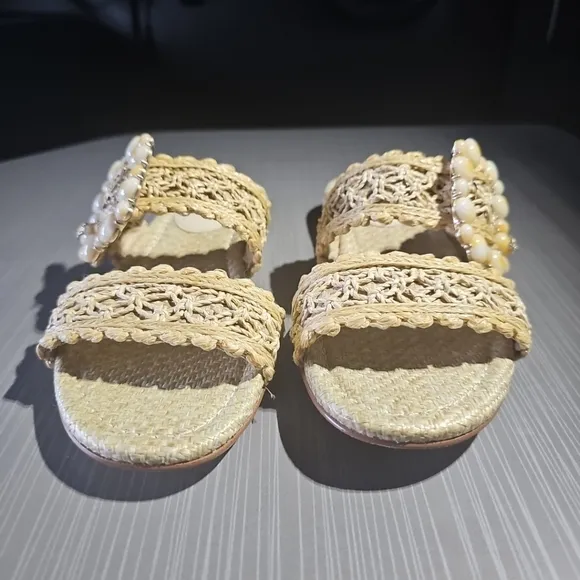 Sam Edelman Women's US 7.5M‎ Elisa Slide Sandals Light Natural Raffia NWOT