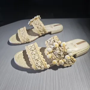 Sam Edelman Women's US 7.5M‎ Elisa Slide Sandals Light Natural Raffia NWOT