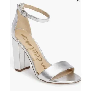 SAM EDELMAN Yaro Ankle Strap Sandal Size 9.5 Silver NWB Wedding Formal Heel