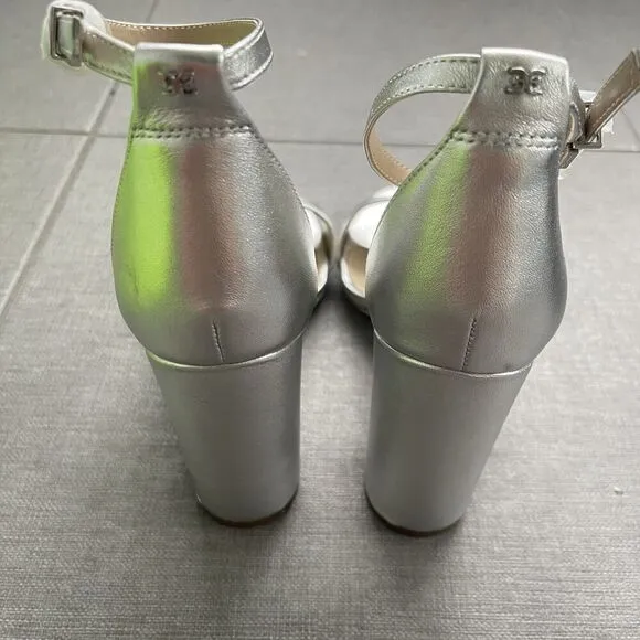 SAM EDELMAN Yaro Ankle Strap Sandal Size 9.5 Silver NWB Wedding Formal Heel