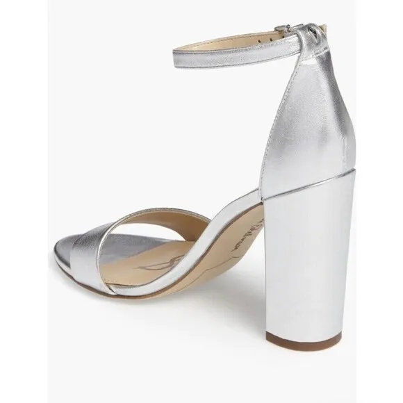 SAM EDELMAN Yaro Ankle Strap Sandal Size 9.5 Silver NWB Wedding Formal Heel