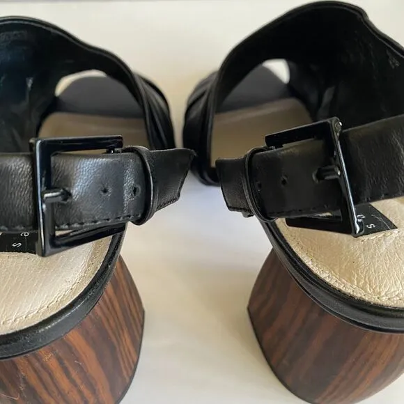 Sanctuary Women's Sa-Regal Heeled  Asymmetric Sandals Black Soft Leather 9M