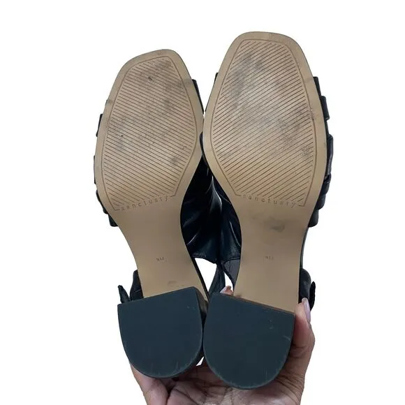 Sanctuary Women's Sa-Regal Heeled  Asymmetric Sandals Black Soft Leather 9M