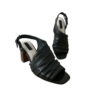 Sanctuary Women's Sa-Regal Heeled  Asymmetric Sandals Black Soft Leather 9M