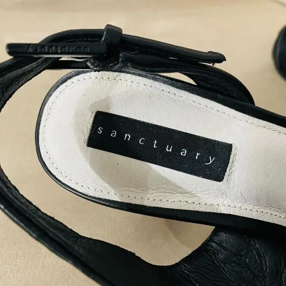 Sanctuary Women's Sa-Regal Heeled  Asymmetric Sandals Black Soft Leather 9M