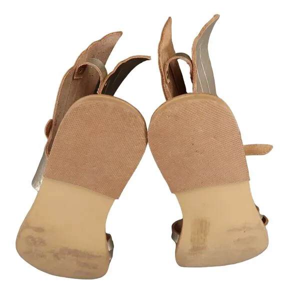 Sandals Women 38 Wings Leather Buckle Strap Handmade Greek Metallic Boho Fashion