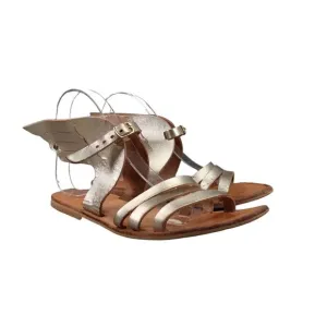 Sandals Women 38 Wings Leather Buckle Strap Handmade Greek Metallic Boho Fashion