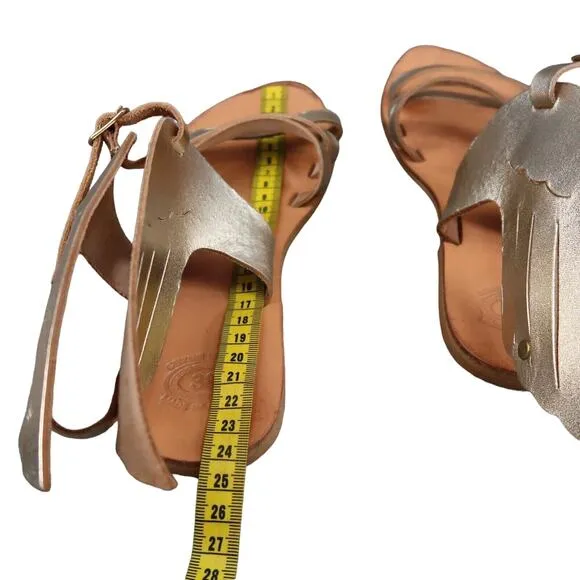 Sandals Women 38 Wings Leather Buckle Strap Handmade Greek Metallic Boho Fashion