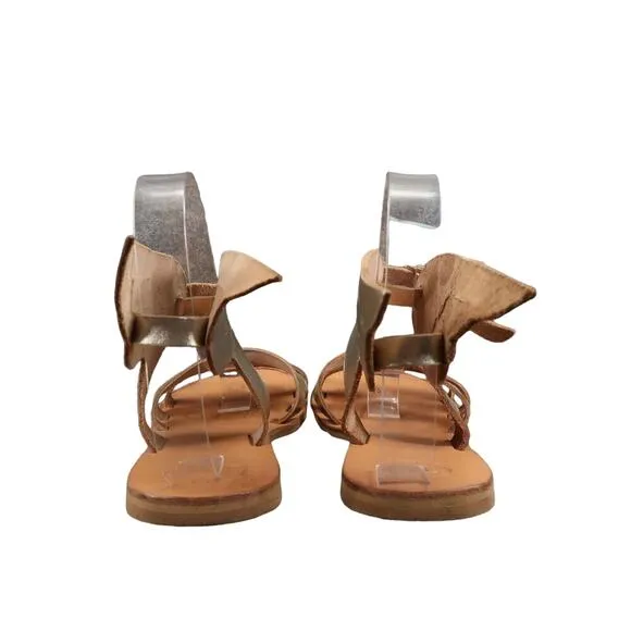 Sandals Women 38 Wings Leather Buckle Strap Handmade Greek Metallic Boho Fashion