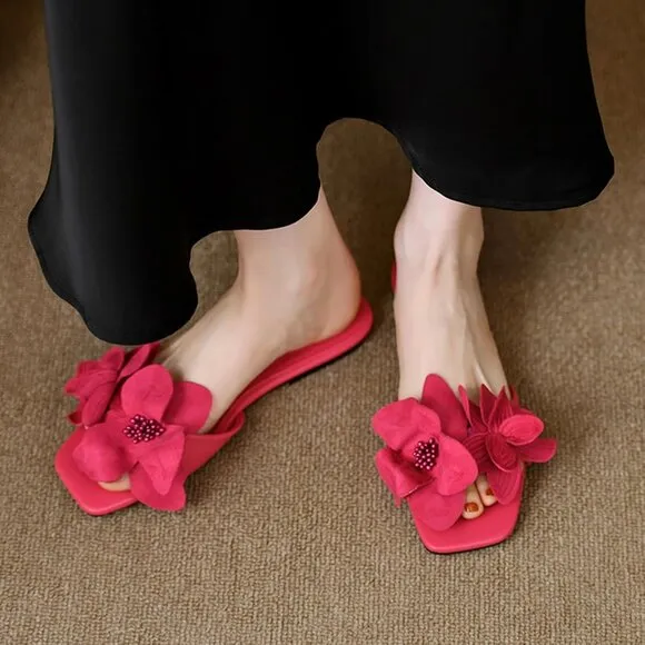 Sandals Women Red Toe Sandals Slip-on Flat Sandals Non-Slip Thong Sandals
