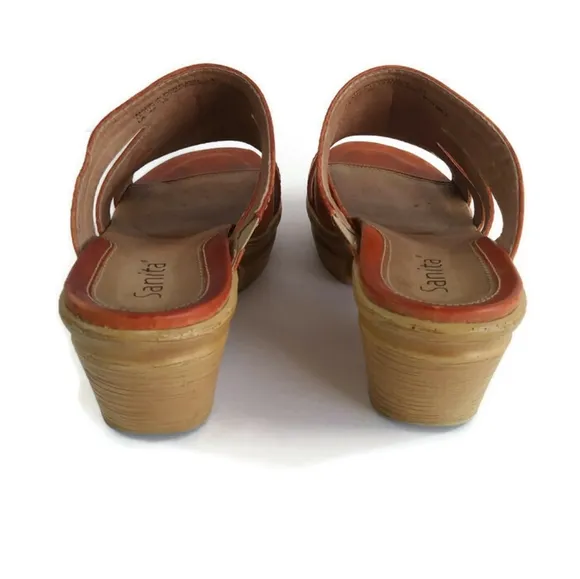 Sanita Nina Brown Leather Slip On Clogs Peekaboo Slide Sandals Size 10.5