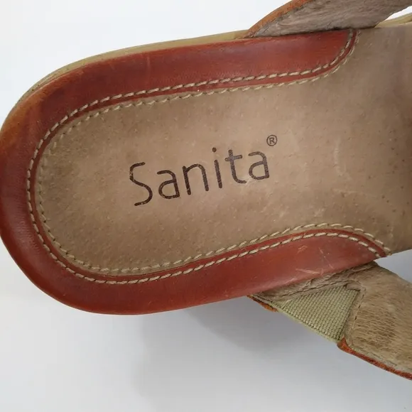Sanita Nina Brown Leather Slip On Clogs Peekaboo Slide Sandals Size 10.5